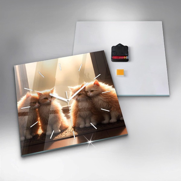 Čtvercové nástěnné hodiny Čtyři kočky na slunci