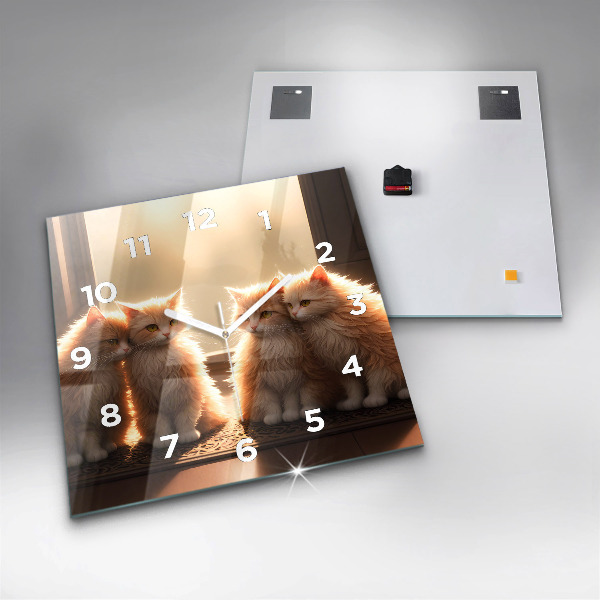 Čtvercové nástěnné hodiny Čtyři kočky na slunci