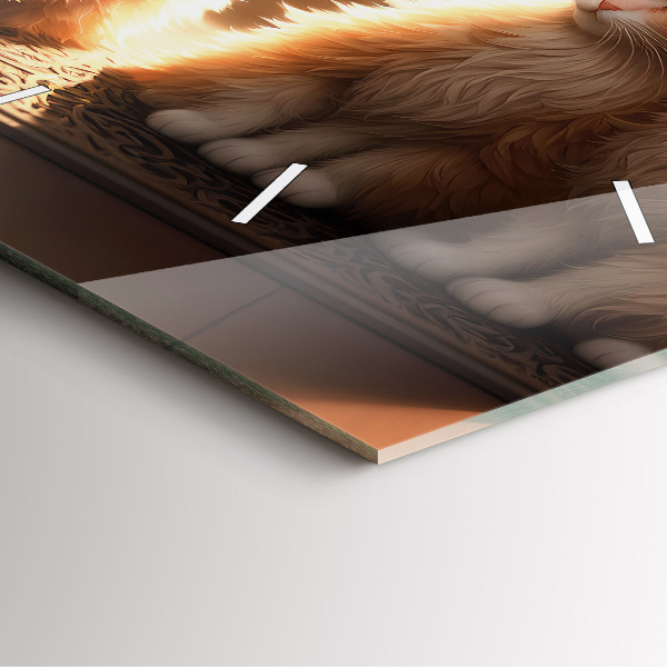 Čtvercové nástěnné hodiny Čtyři kočky na slunci