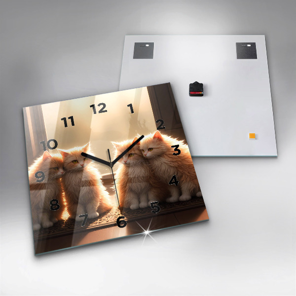 Čtvercové nástěnné hodiny Čtyři kočky na slunci