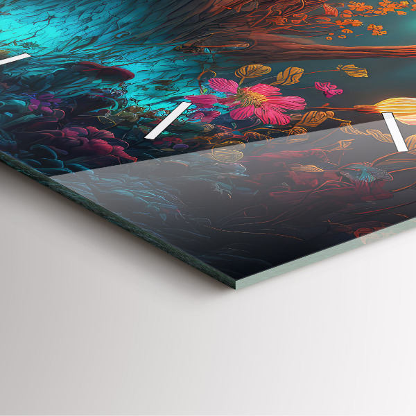 Čtvercové nástěnné hodiny Les a kouzelné houby