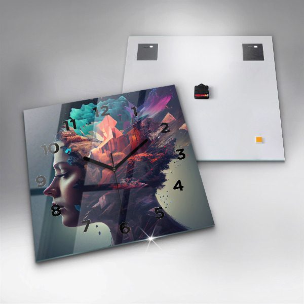 Čtvercové nástěnné hodiny Abstraktní žena