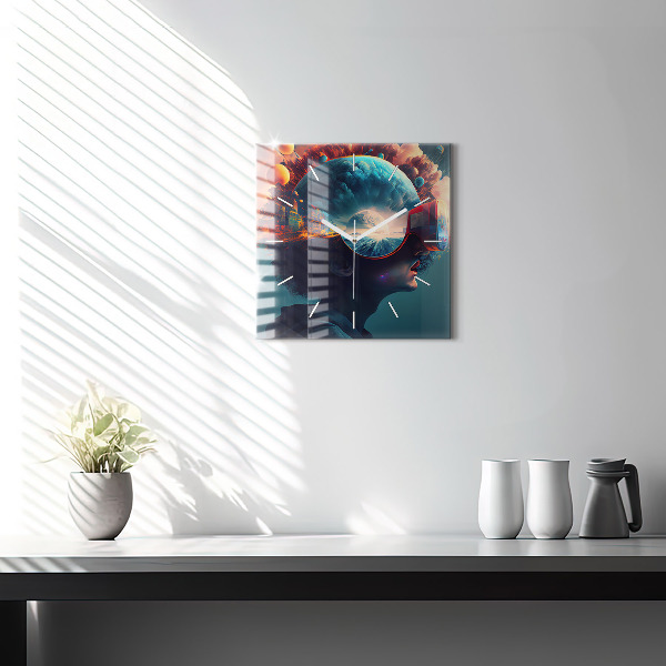 Čtvercové nástěnné hodiny Futuristický svět