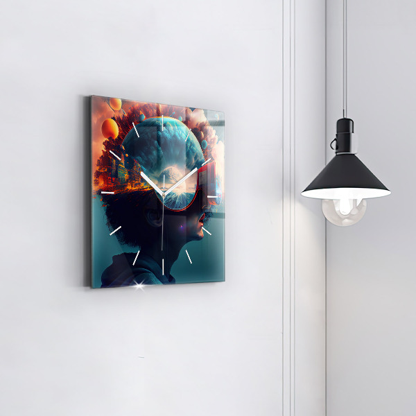 Čtvercové nástěnné hodiny Futuristický svět