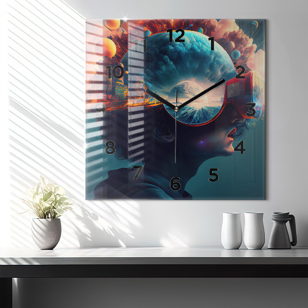 Čtvercové nástěnné hodiny Futuristický svět