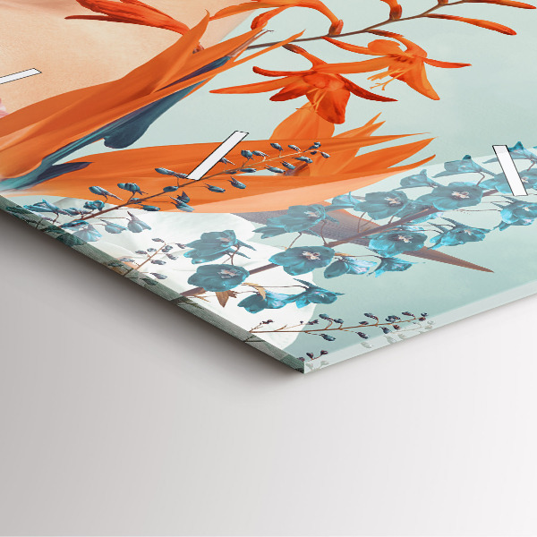 Čtvercové nástěnné hodiny Žena s květinami