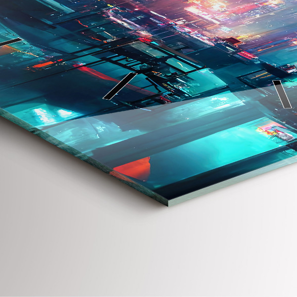 Čtvercové nástěnné hodiny Město v kyberpunkovém stylu