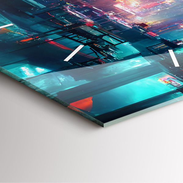 Čtvercové nástěnné hodiny Město v kyberpunkovém stylu