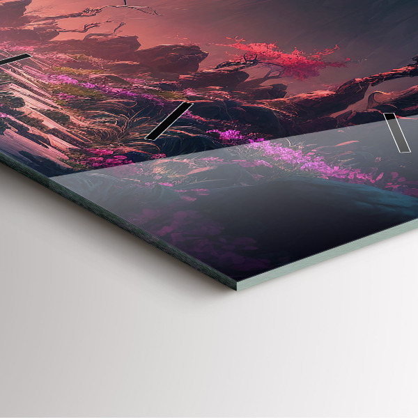 Čtvercové nástěnné hodiny Kouzelný les a hory