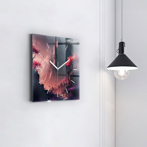 Čtvercové nástěnné hodiny Kouzelný les a hory