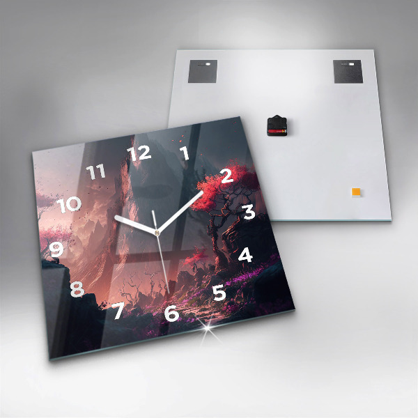 Čtvercové nástěnné hodiny Kouzelný les a hory