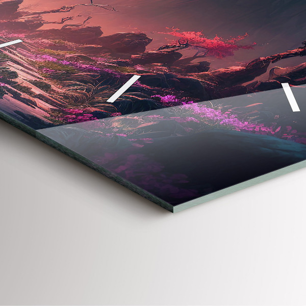 Čtvercové nástěnné hodiny Kouzelný les a hory