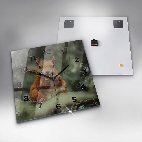 Čtvercové nástěnné hodiny Veverka a divoká zvěř