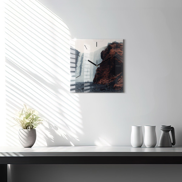 Čtvercové nástěnné hodiny Krajina vodopádů Island