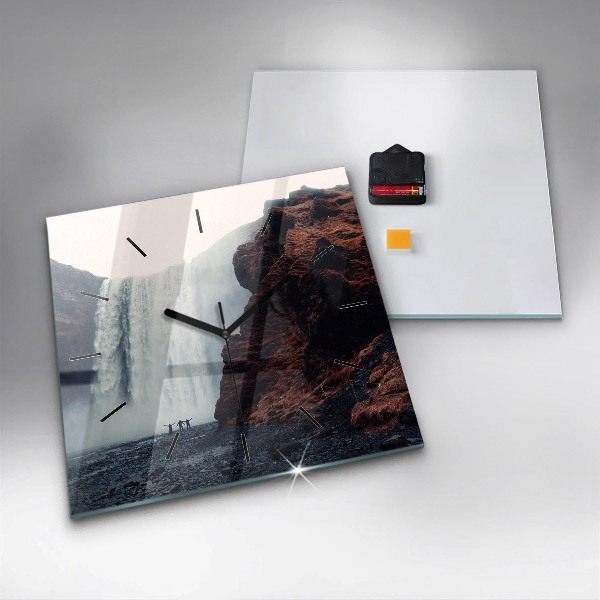 Čtvercové nástěnné hodiny Krajina vodopádů Island