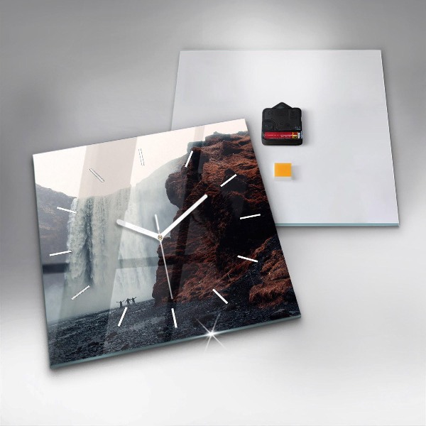 Čtvercové nástěnné hodiny Krajina vodopádů Island