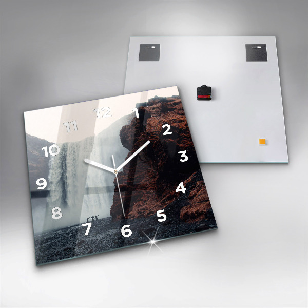 Čtvercové nástěnné hodiny Krajina vodopádů Island