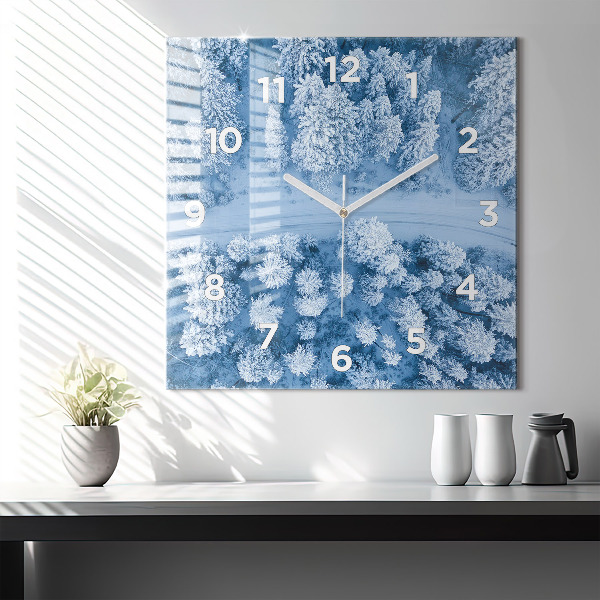 Čtvercové nástěnné hodiny Les z dronu