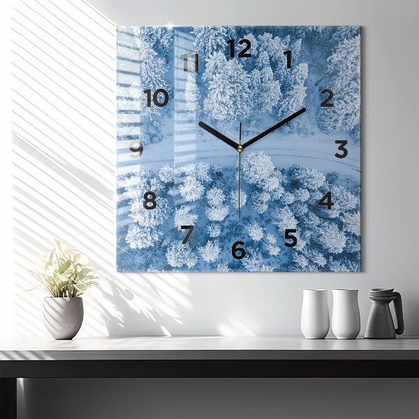 Čtvercové nástěnné hodiny Les z dronu