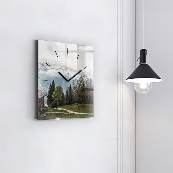 Čtvercové nástěnné hodiny Pohled na hory