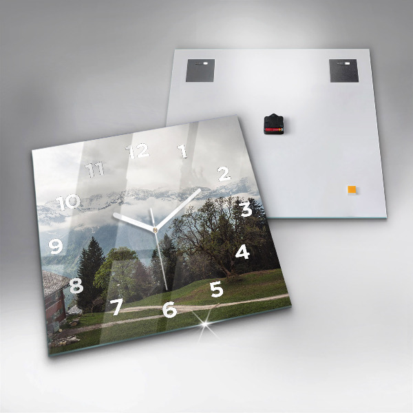 Čtvercové nástěnné hodiny Pohled na hory