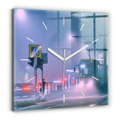 Skleněné hodiny čtvercové Varšava v mlze