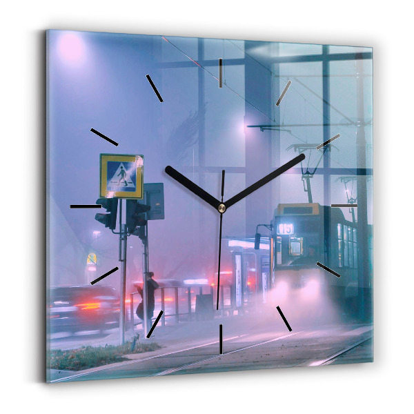 Skleněné hodiny čtvercové Varšava v mlze