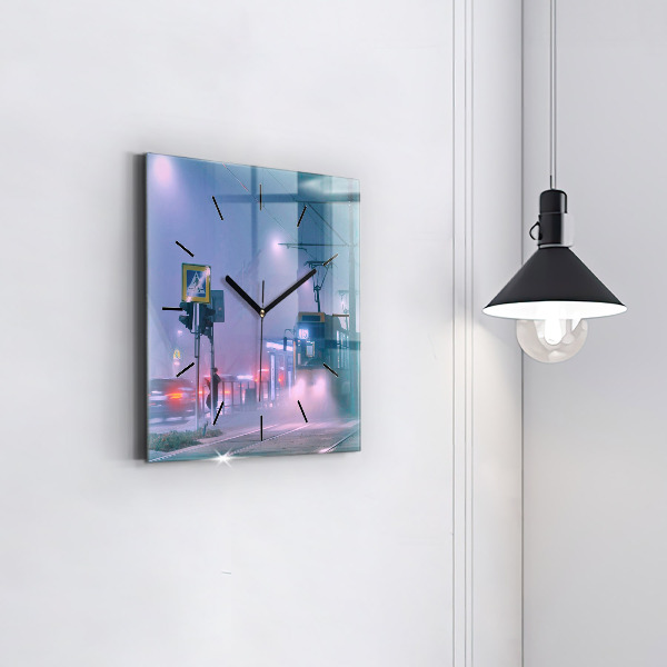 Skleněné hodiny čtvercové Varšava v mlze