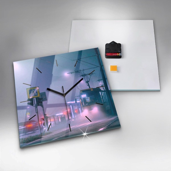 Skleněné hodiny čtvercové Varšava v mlze