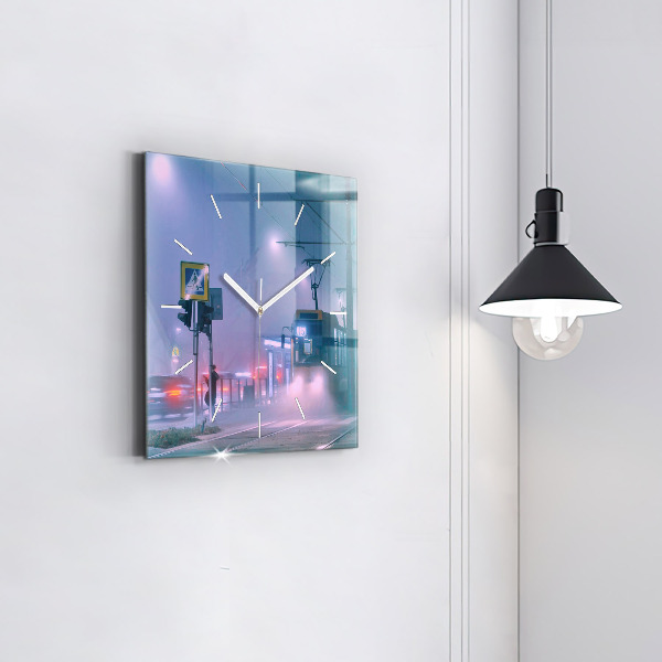 Skleněné hodiny čtvercové Varšava v mlze