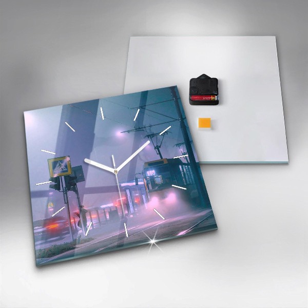 Skleněné hodiny čtvercové Varšava v mlze