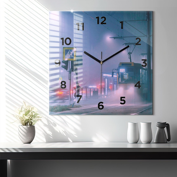 Skleněné hodiny čtvercové Varšava v mlze