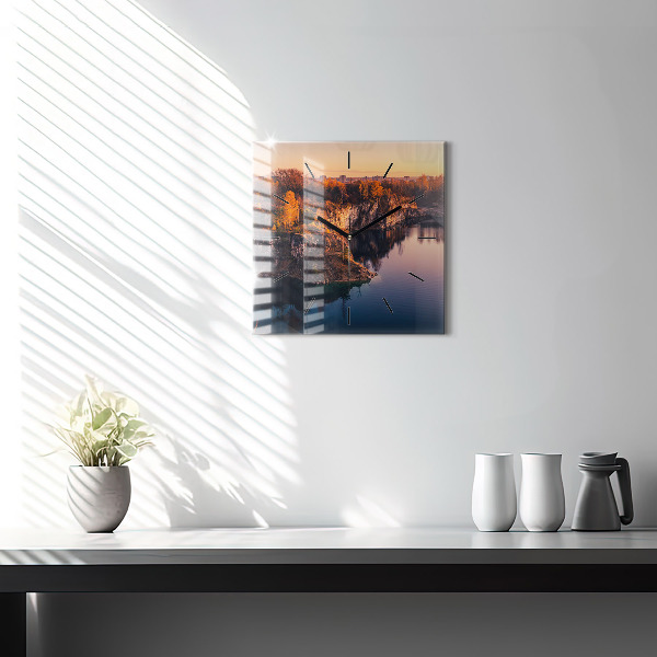 Čtvercové nástěnné hodiny Krakovské jezero Zakrzówek