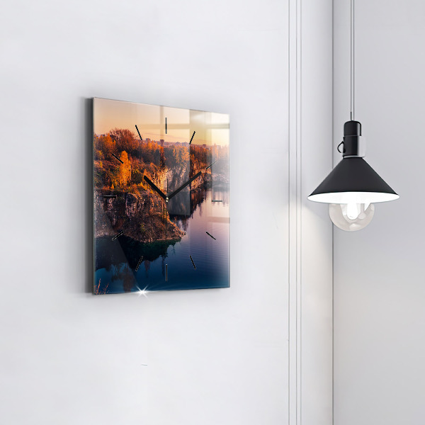 Čtvercové nástěnné hodiny Krakovské jezero Zakrzówek