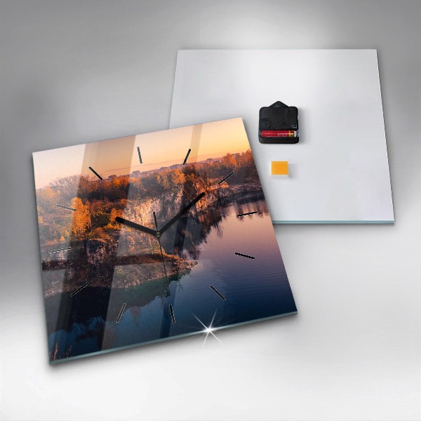 Čtvercové nástěnné hodiny Krakovské jezero Zakrzówek