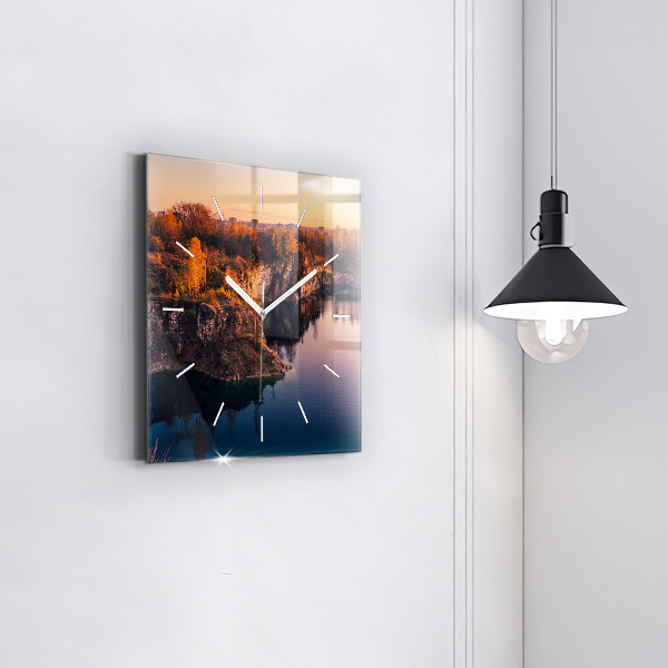 Čtvercové nástěnné hodiny Krakovské jezero Zakrzówek