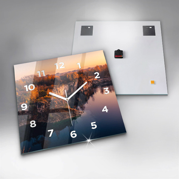Čtvercové nástěnné hodiny Krakovské jezero Zakrzówek