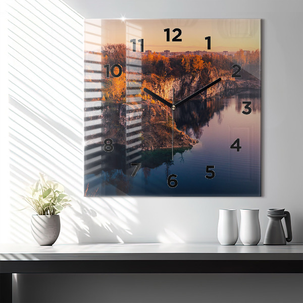 Čtvercové nástěnné hodiny Krakovské jezero Zakrzówek