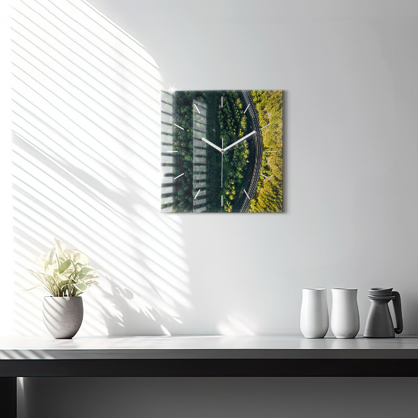 Čtvercové nástěnné hodiny Les z ptačí perspektivy