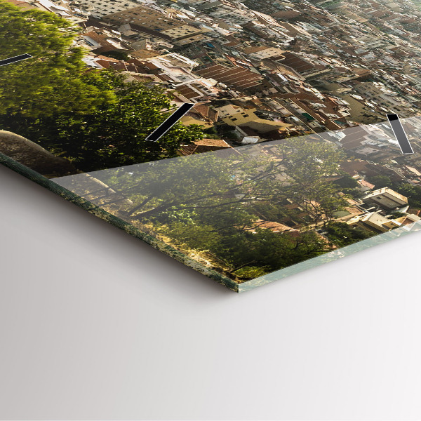 Čtvercové nástěnné hodiny Barcelonský výhled na Montjuic