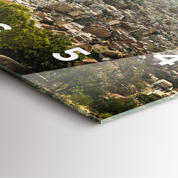 Čtvercové nástěnné hodiny Barcelonský výhled na Montjuic