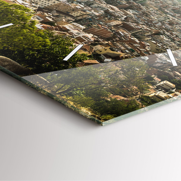 Čtvercové nástěnné hodiny Barcelonský výhled na Montjuic