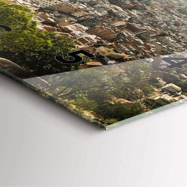 Čtvercové nástěnné hodiny Barcelonský výhled na Montjuic