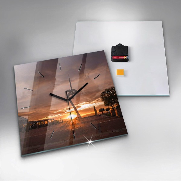 Čtvercové nástěnné hodiny Olympijský park v Barceloně