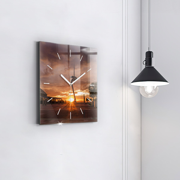 Čtvercové nástěnné hodiny Olympijský park v Barceloně