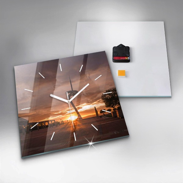 Čtvercové nástěnné hodiny Olympijský park v Barceloně