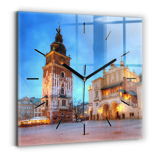 Skleněné hodiny čtvercové Hlavní náměstí v Krakově