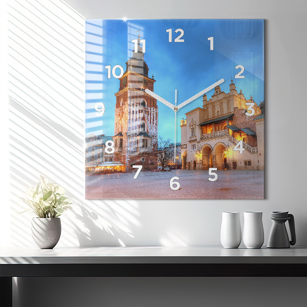 Skleněné hodiny čtvercové Hlavní náměstí v Krakově