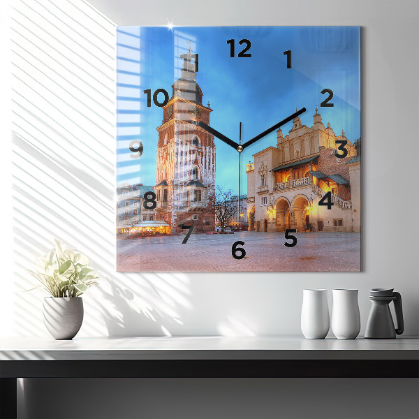 Skleněné hodiny čtvercové Hlavní náměstí v Krakově