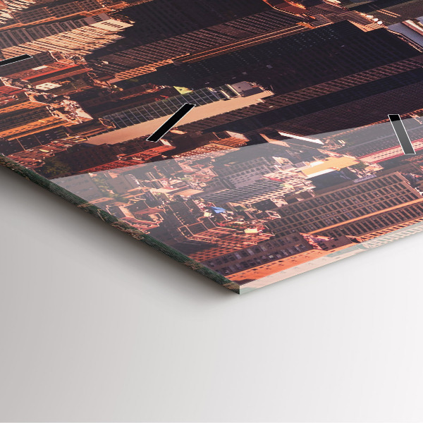 Čtvercové nástěnné hodiny Panorama města na západ